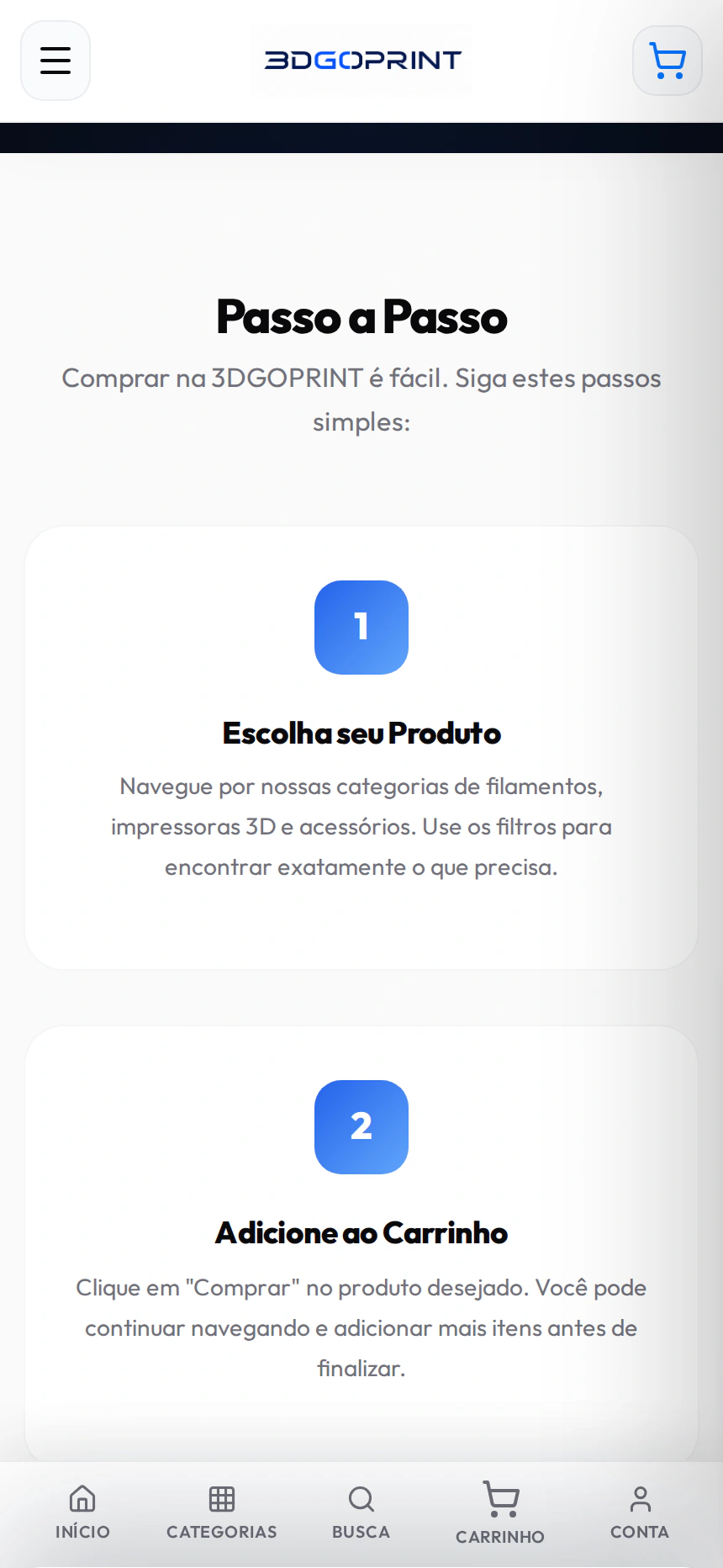 Etapas da página Como Comprar