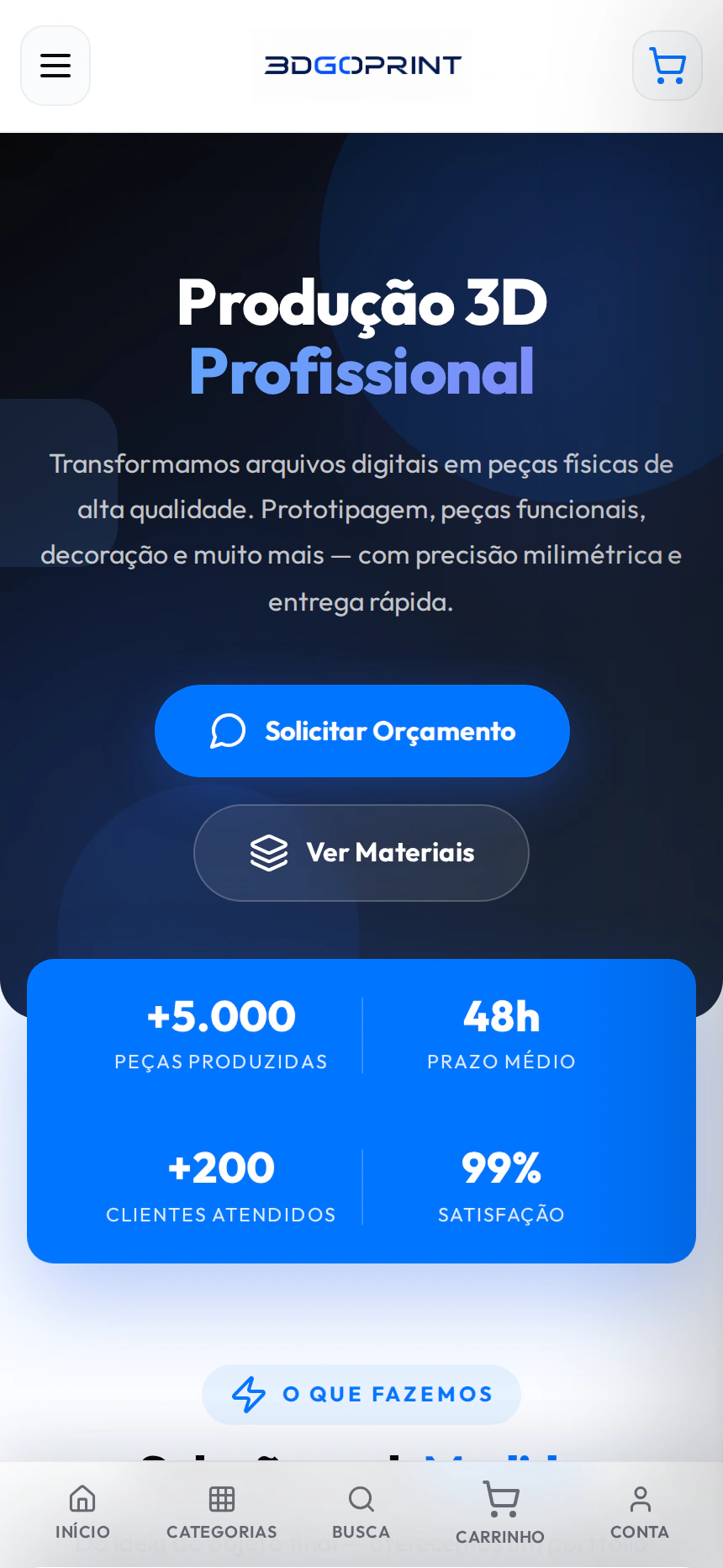 Página de produção 3D profissional
