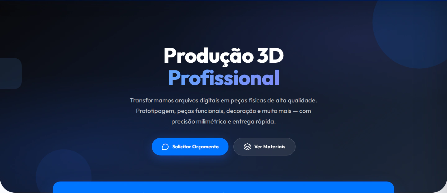Página de produção 3D profissional