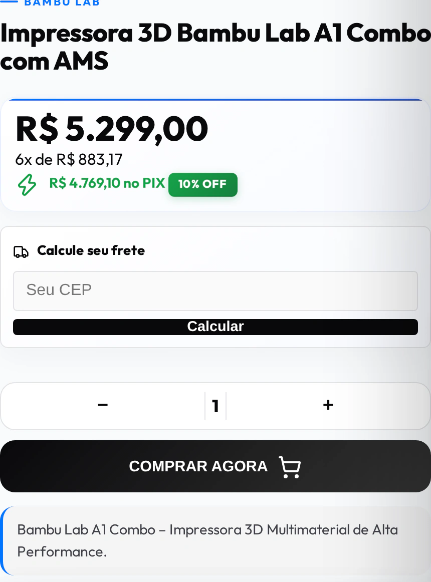 Página da impressora 3D Bambu Lab A1 Combo com AMS