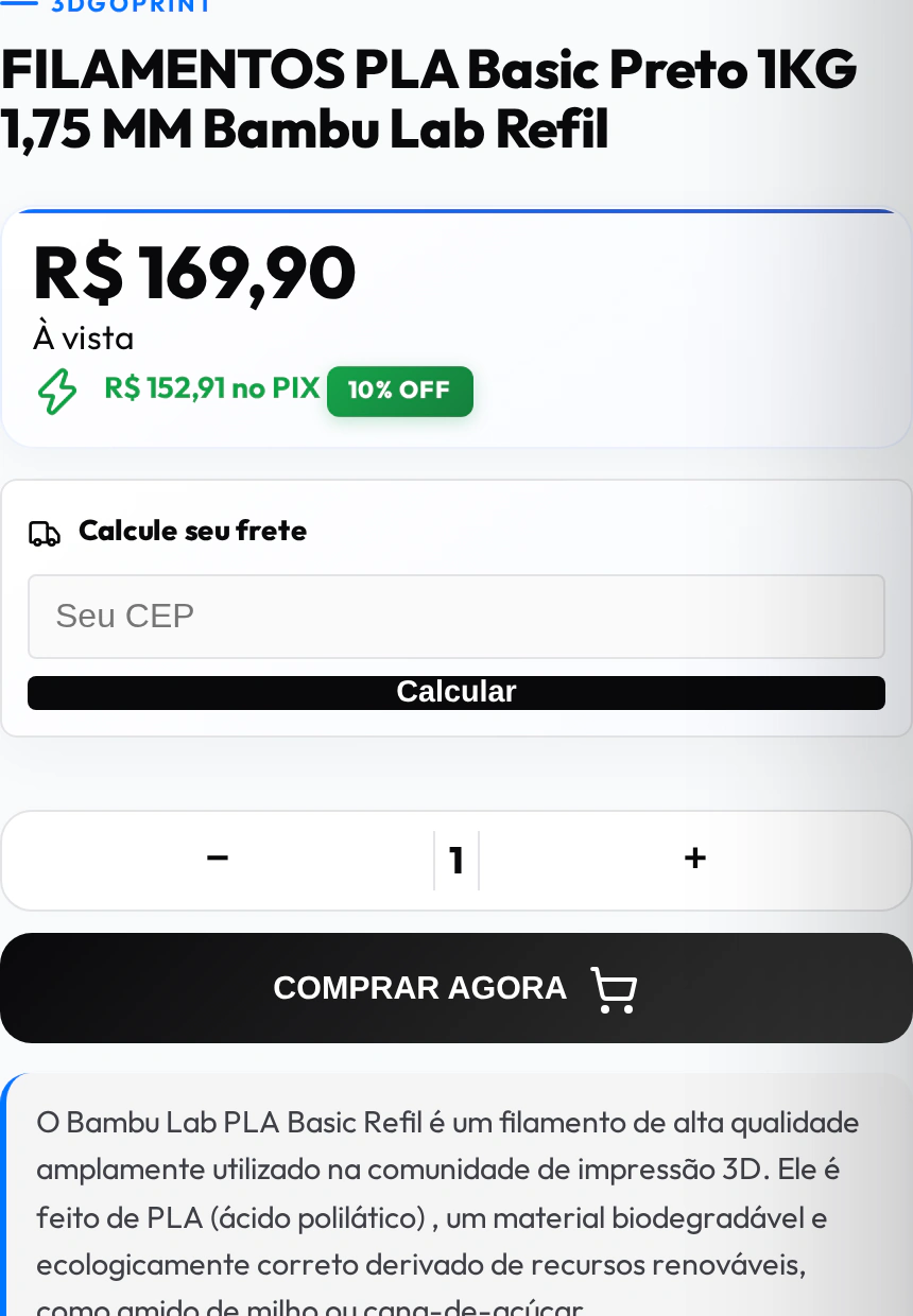 Página do filamento PLA Basic Preto Bambu Lab